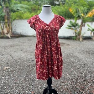 NWT Old Navy Flutter-Sleeve Floral-Print Mini Swing Dress • Red Floral